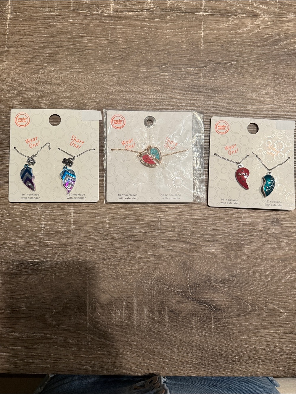 wonder nation Split Heart Necklace Set - Blue, Teal, Red
